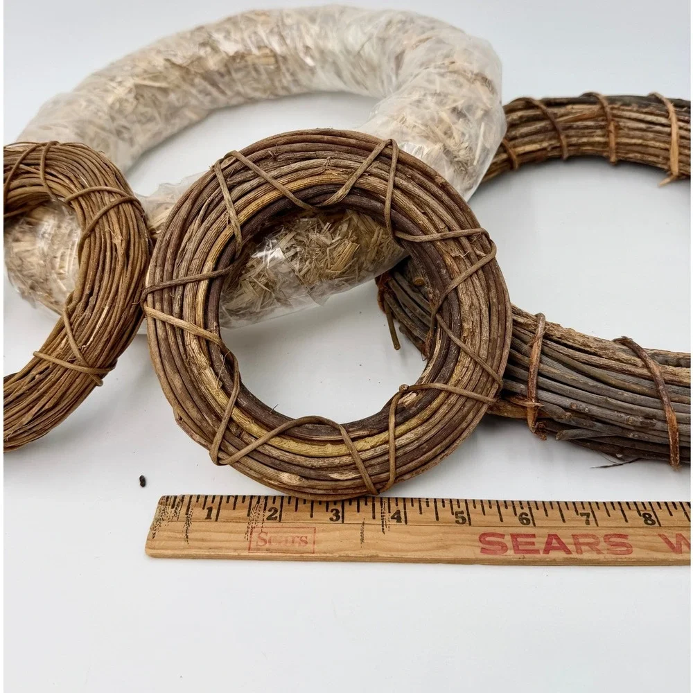 Natural Grapevine and Straw Wreath Base Set‎ 4pc Rustic DIY Craft Decor 6-14in
